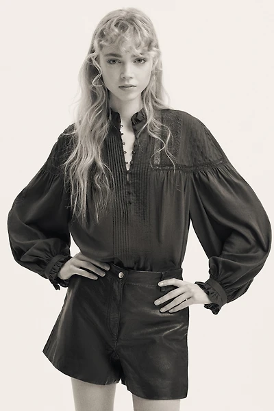 Blouse en coton mélangé avec plis nervure