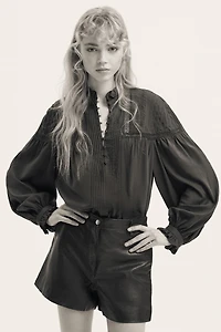 Blouse en coton mélangé avec plis nervure