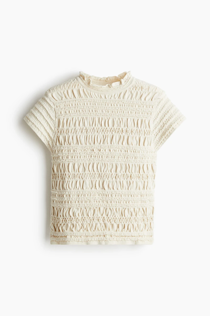 Smocked Pointelle-Knit Top