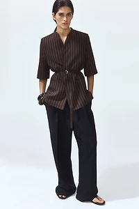 Short-Sleeved Linen-Blend Jacket