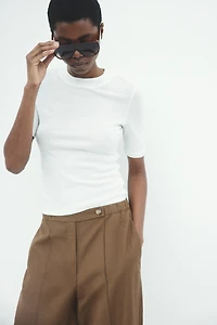Pantalon tonneau en lin mélangé