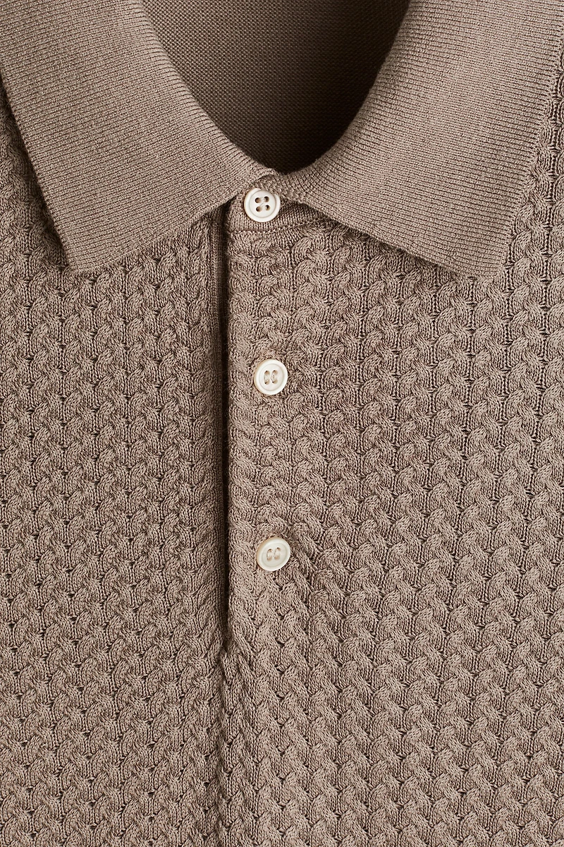 Slim-Fit Cable-Knit Polo Shirt