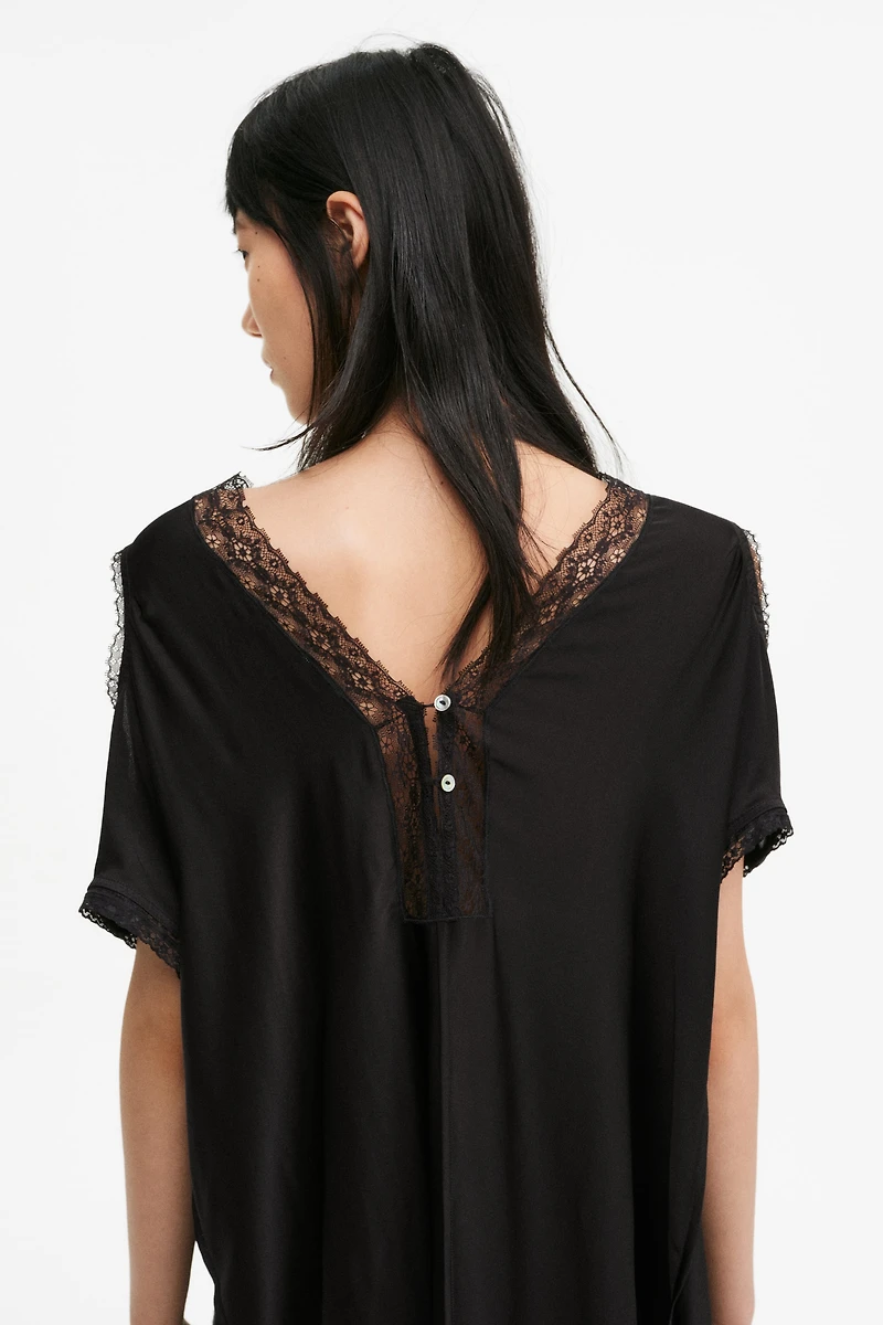 Lace-Trimmed Satin Dress