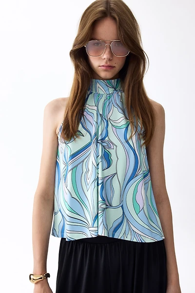 Printed Tie-Detail Top