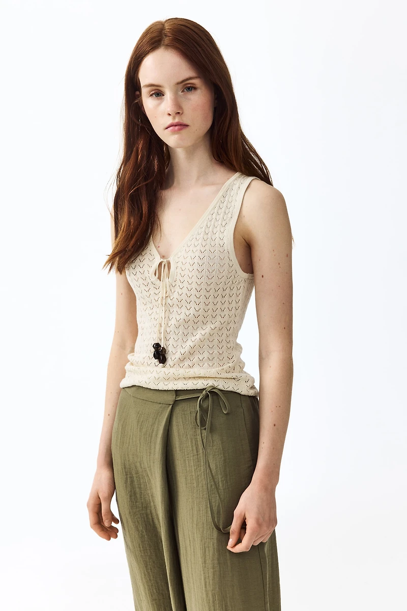 Pantalon à pan croisé en lin mélangé