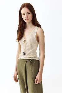 Pantalon à pan croisé en lin mélangé