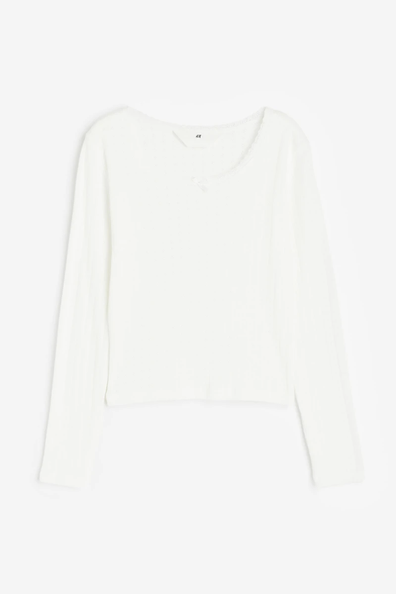 Lace-trimmed Pointelle Jersey Top