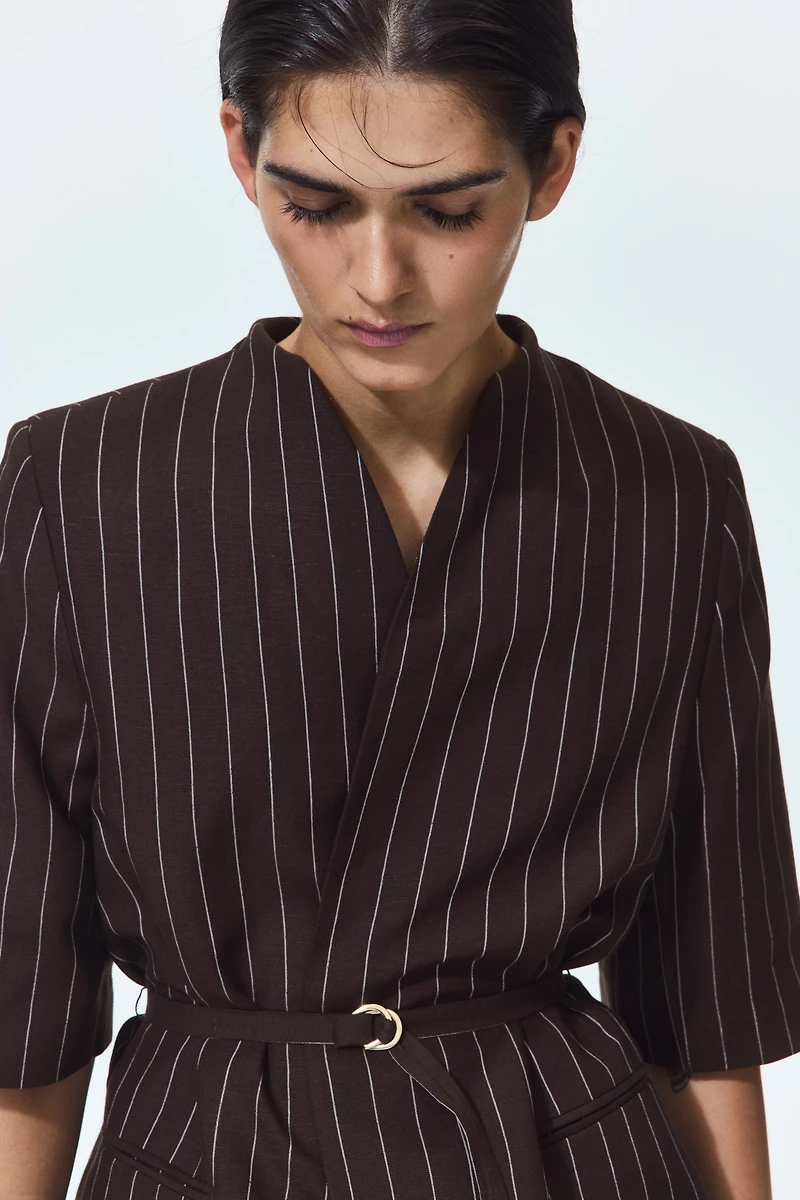Short-Sleeved Linen-Blend Jacket