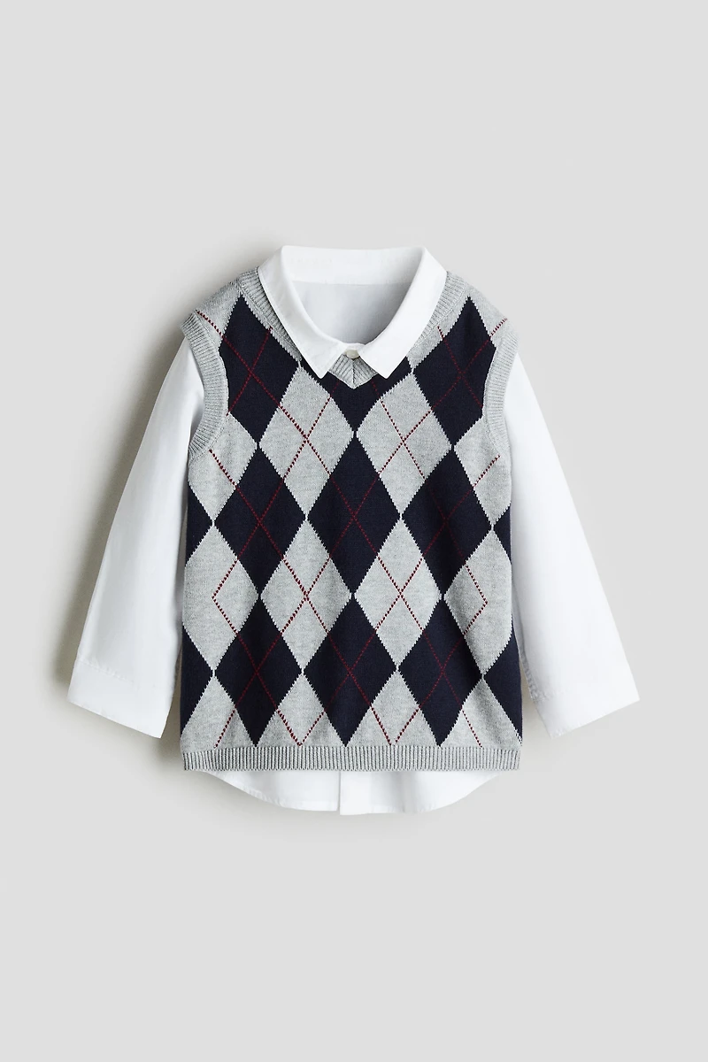 2-Piece Shirt and Sweater Vest Set