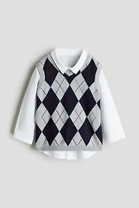 2-Piece Shirt and Sweater Vest Set
