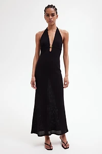 Embellished pointelle-knit dress