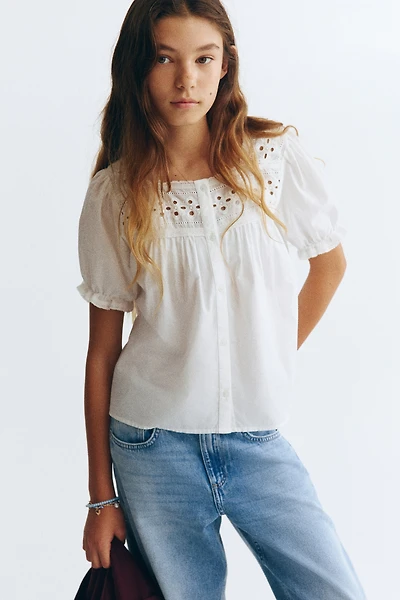Blouse en coton avec manches bouffantes