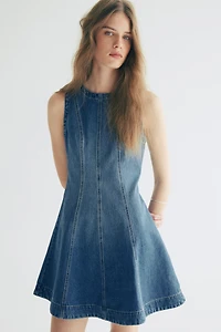Flared-Skirt Denim Dress