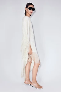 Fringed One-Shoulder Kaftan Dress