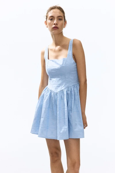 Embroidered Dress with Flared Skirt