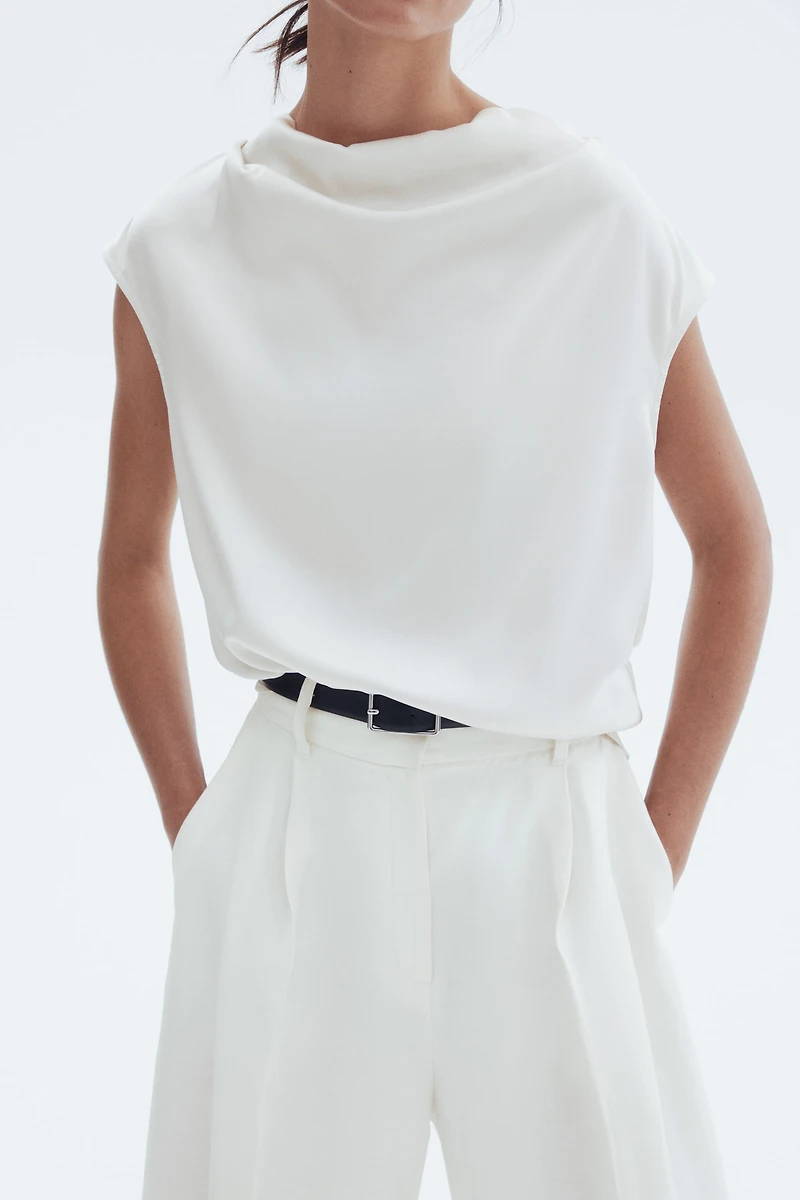 Cap-Sleeved Satin Blouse