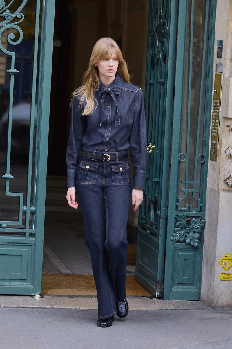 Bow-Detail Denim Blouse