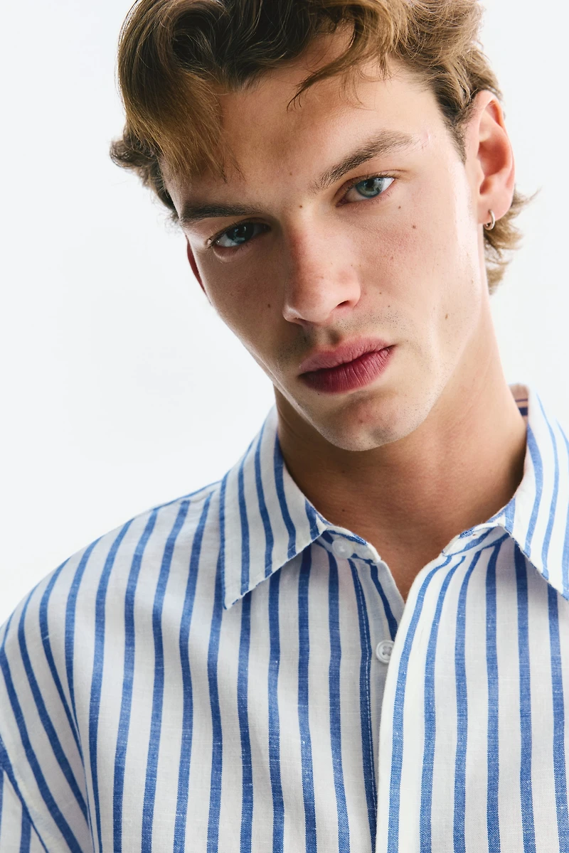 Relaxed-Fit Short-Sleeved Linen-Blend Shirt