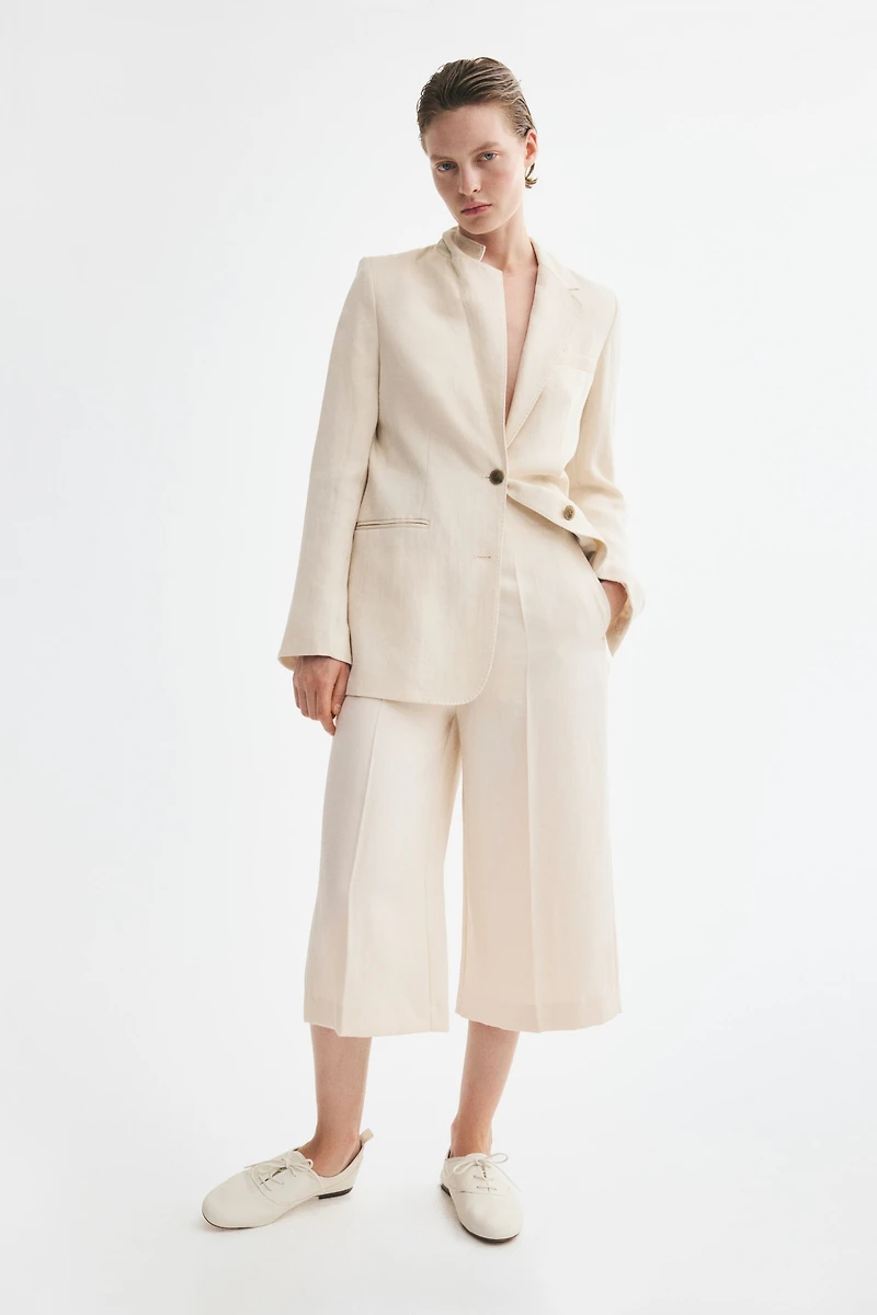 Button-Detail Twill Culottes
