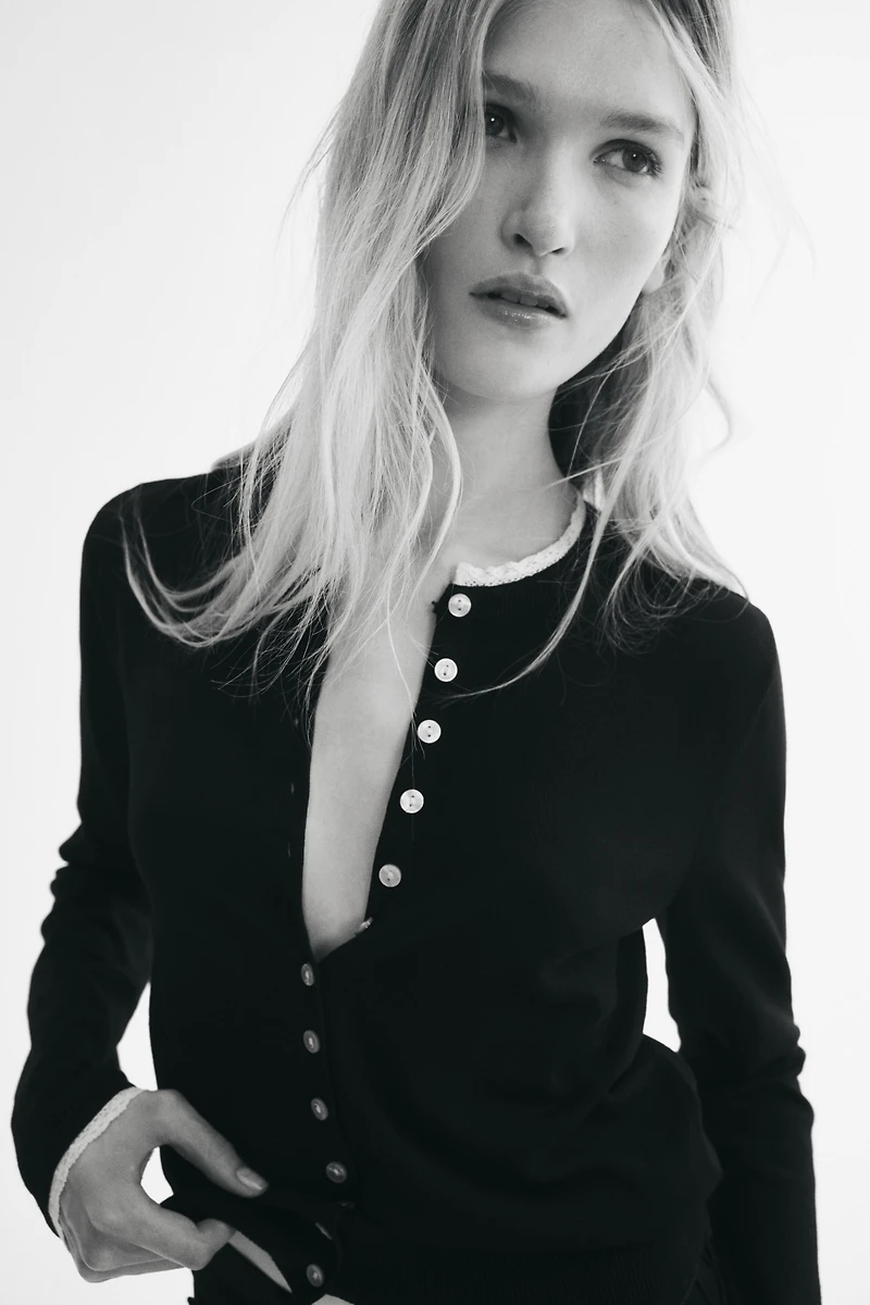 Lace-Trimmed Cardigan