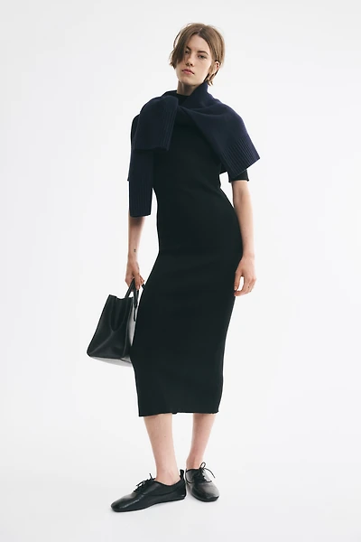 Fine-Knit Silk-Blend Mock Turtleneck Dress
