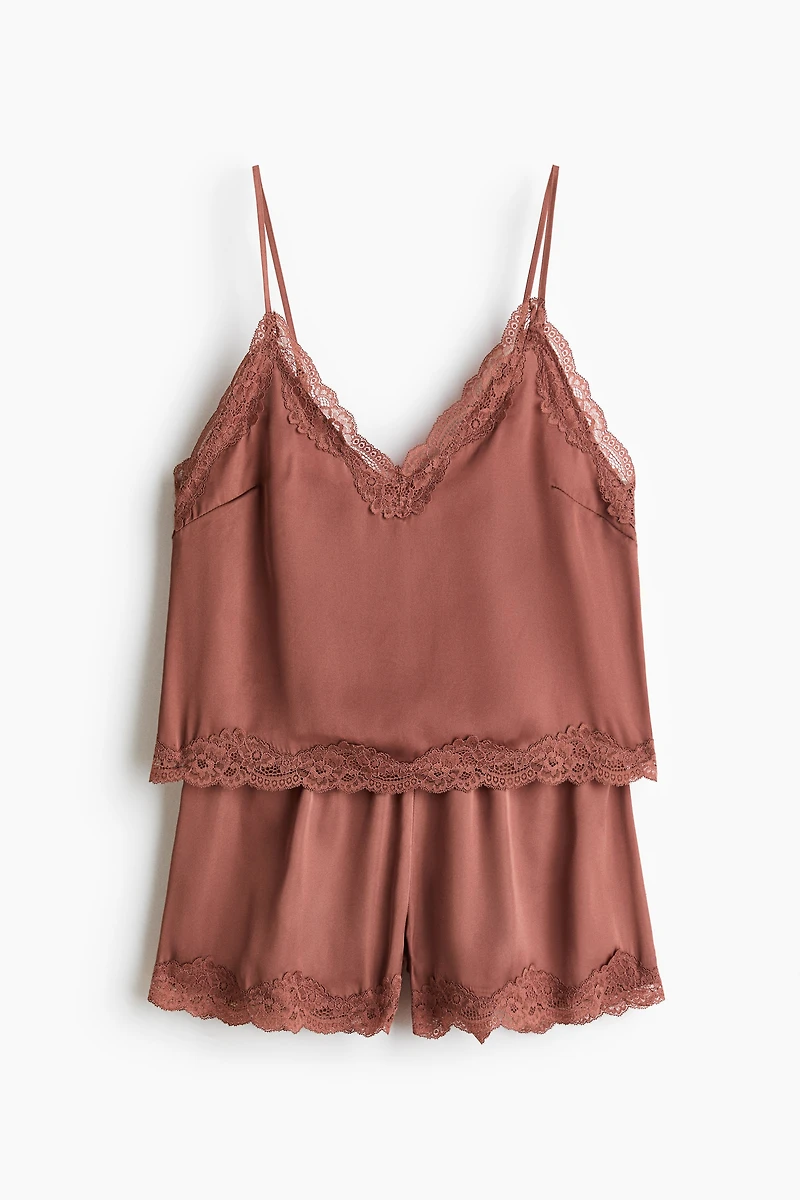 Lace-Trimmed Satin Pajamas