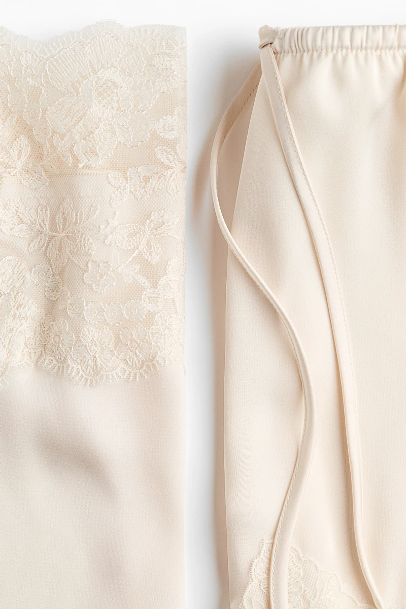 Lace-Trimmed Satin Pajamas