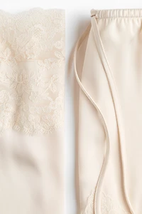 Lace-Trimmed Satin Pajamas