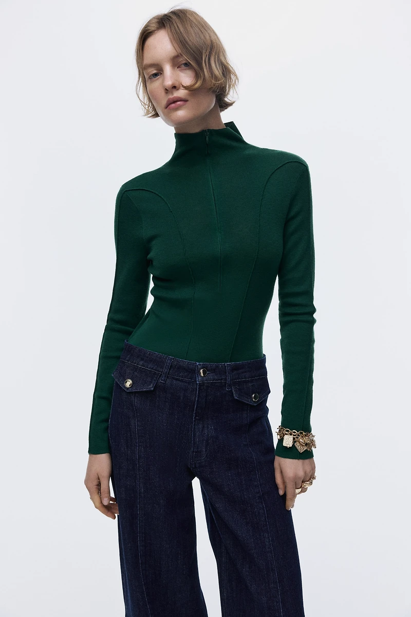 Half-Zip Mock Turtleneck Top