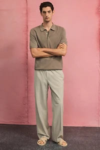 Slim-Fit Cable-Knit Polo Shirt