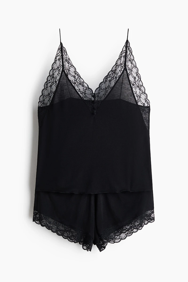 Lace-Trimmed Viscose-Blend Pajamas