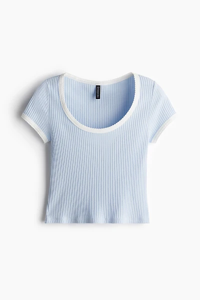T-shirt côtelé avec bords picots
