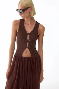 Rib-Knit Knot-Button Top