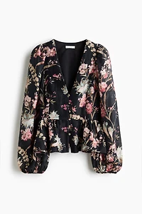 Linen-Blend Peplum Blouse