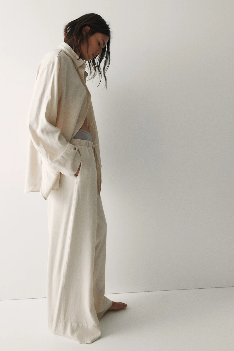 Pantalon large en lin mélangé