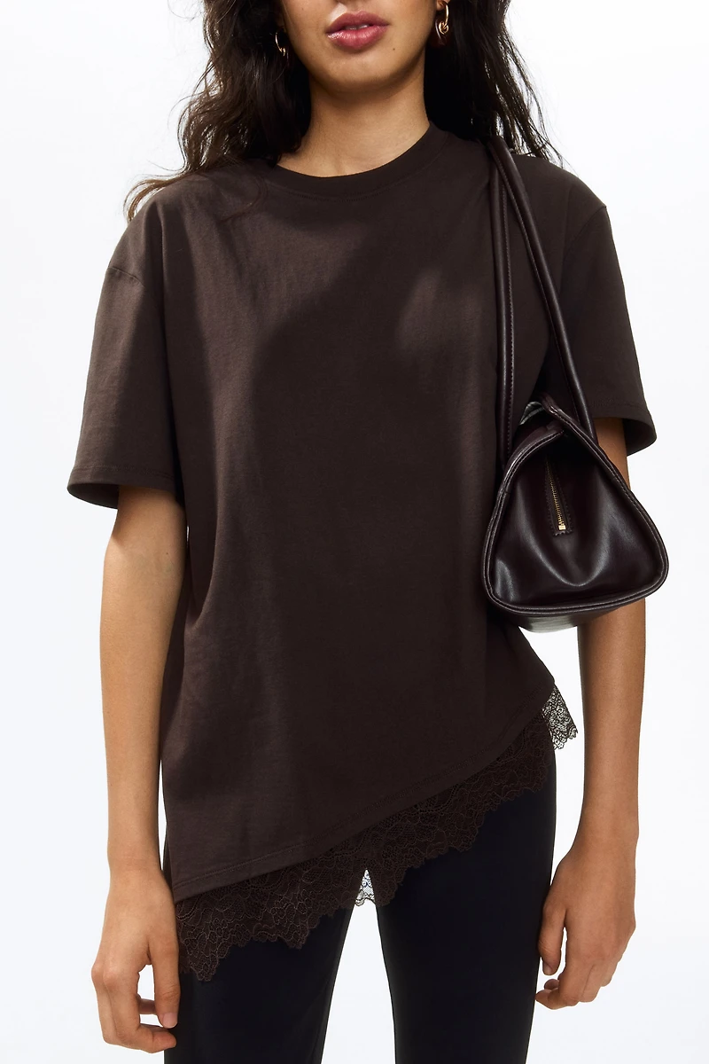 Asymmetric Lace-Trimmed T-Shirt