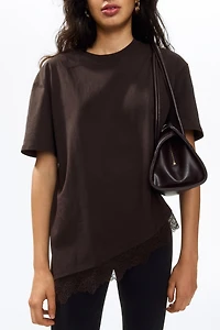 Asymmetric Lace-Trimmed T-Shirt