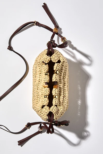 Bead-Detail Straw Crossbody Bag