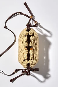 Bead-Detail Straw Crossbody Bag