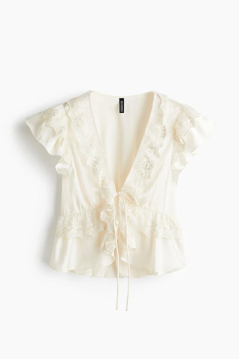Flounce-Trimmed Satin Blouse