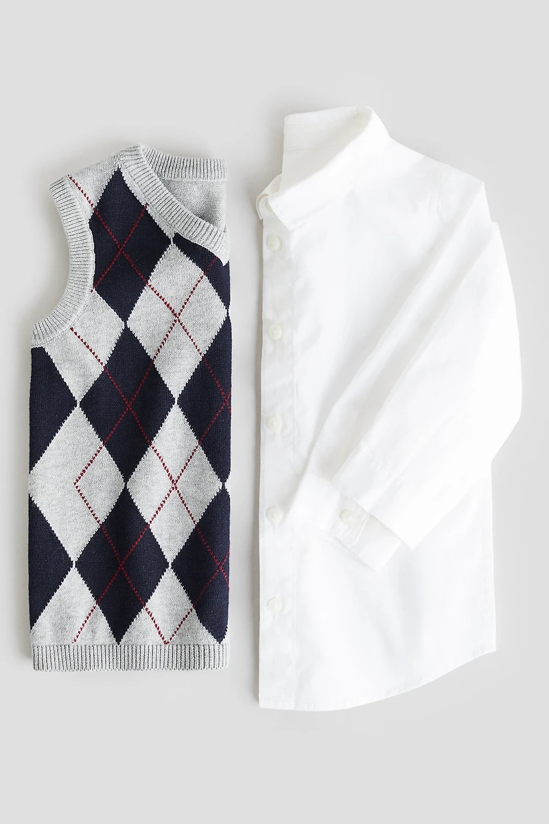 2-Piece Shirt and Sweater Vest Set