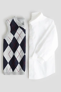 2-Piece Shirt and Sweater Vest Set