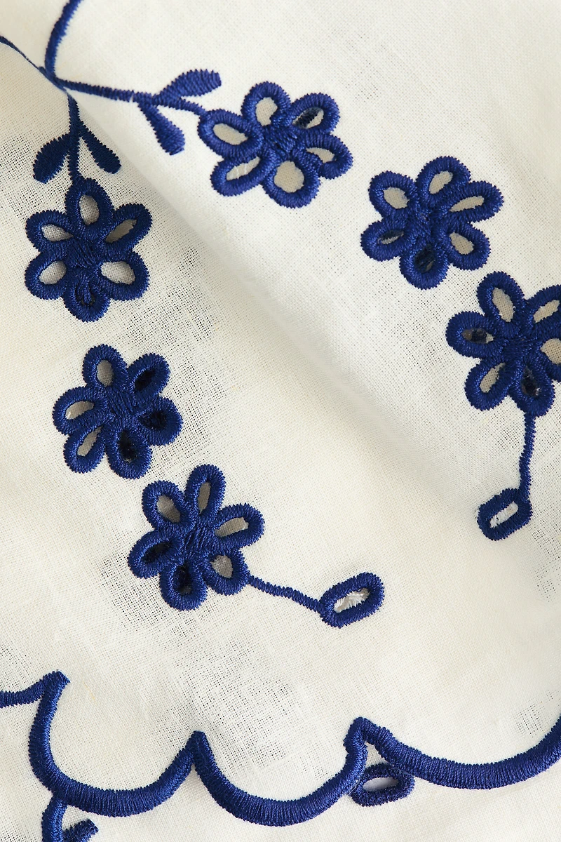 Embroidered Linen-Blend Top