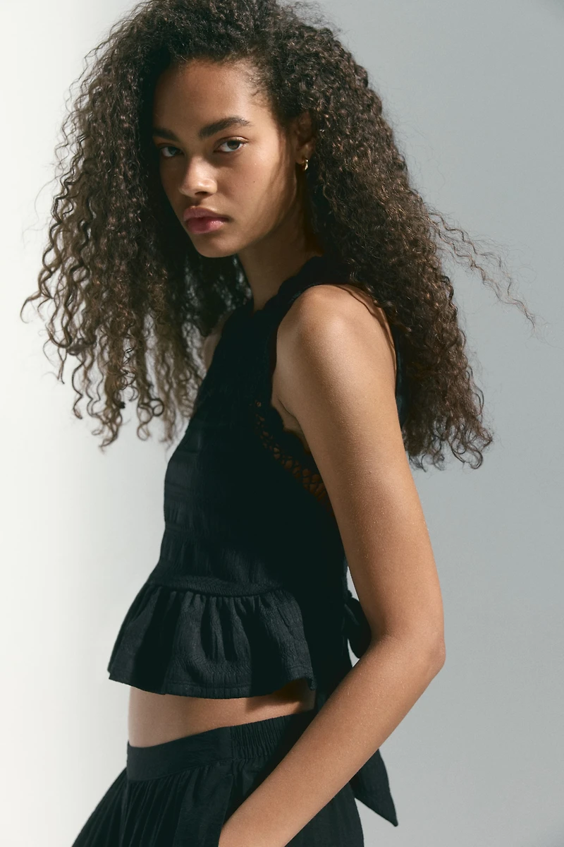 Textured Top with Crochet-Look Section