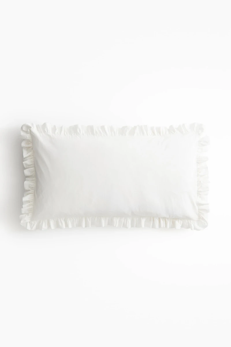 Ruffle-Trimmed Cotton Cushion Cover