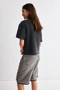 Wide-Leg Low Denim Shorts