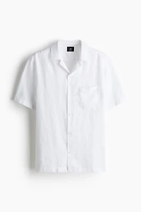 Chemise coupe classique en lin à col cubain