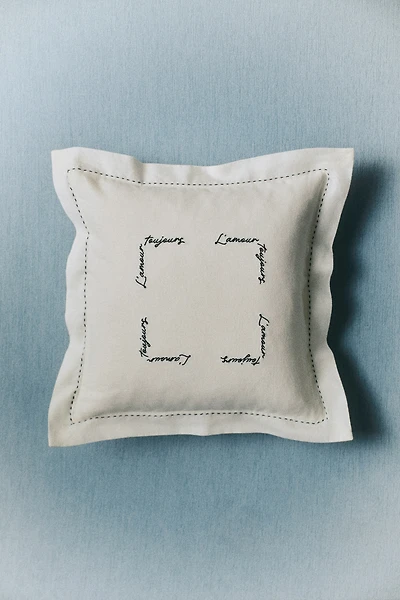 Embroidered-Detail Linen-Blend Cushion Cover