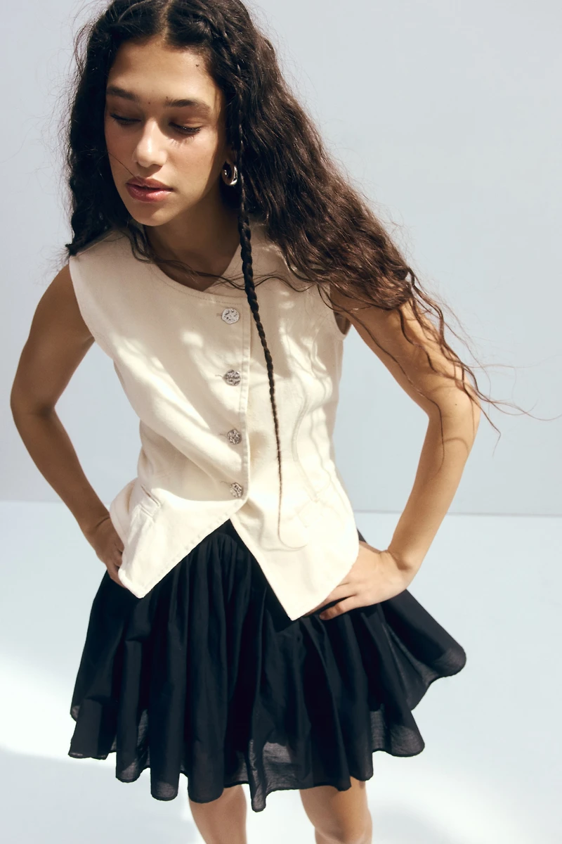 Twill Vest with Hammered Buttons