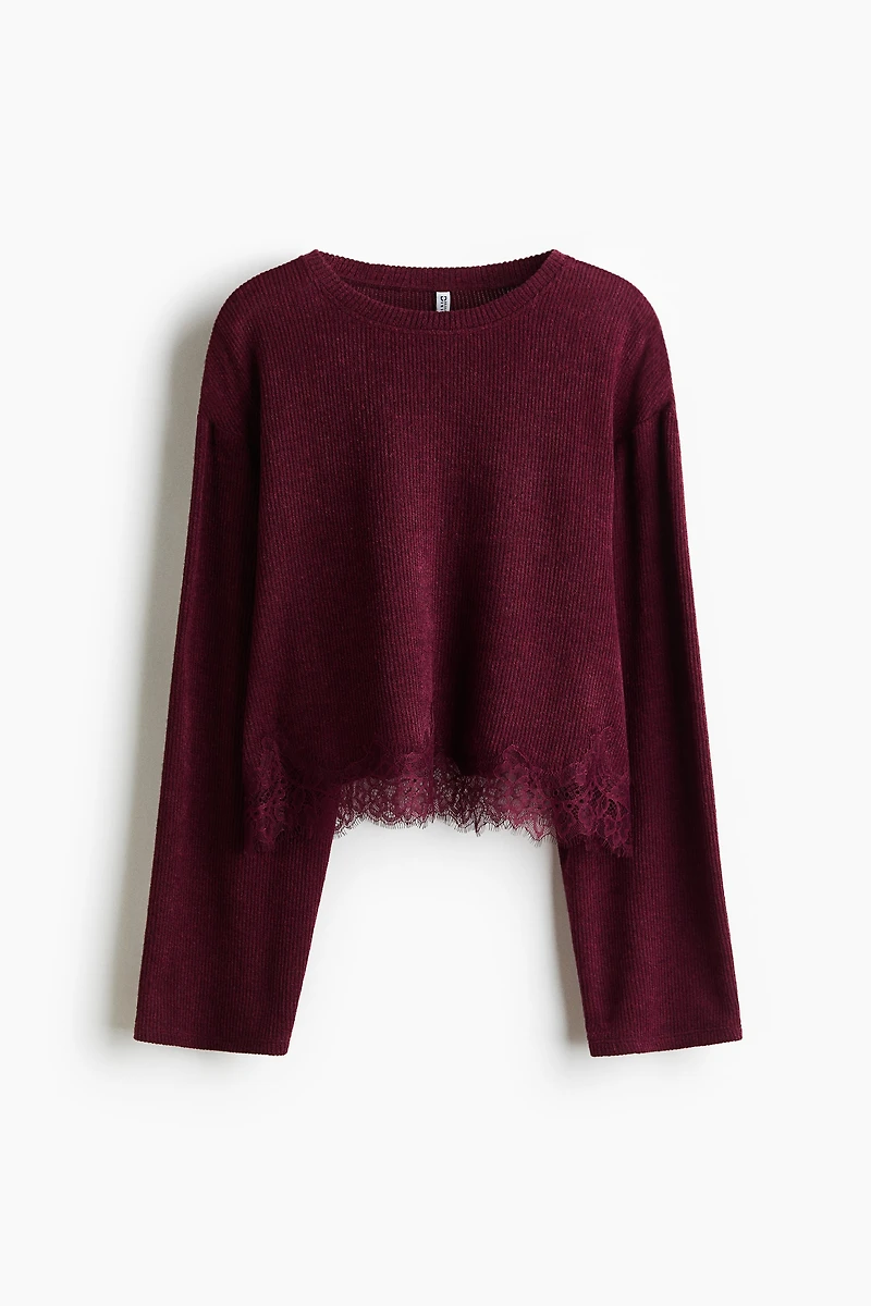 Loose-Fit Lace-Trimmed Top